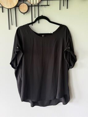 Maurices Black Roll-Tab Sleeve Blouse Size 1x